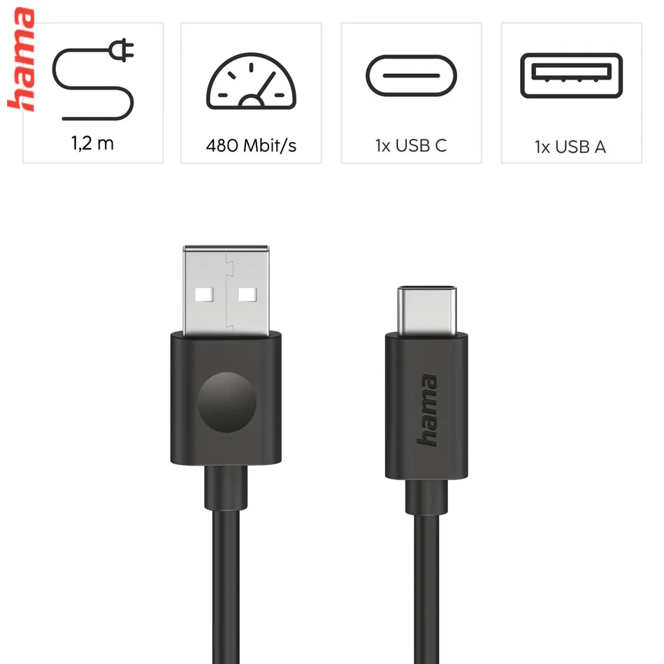 Hama USB-C 2.0 kábel, 1,2 m, Ecosential