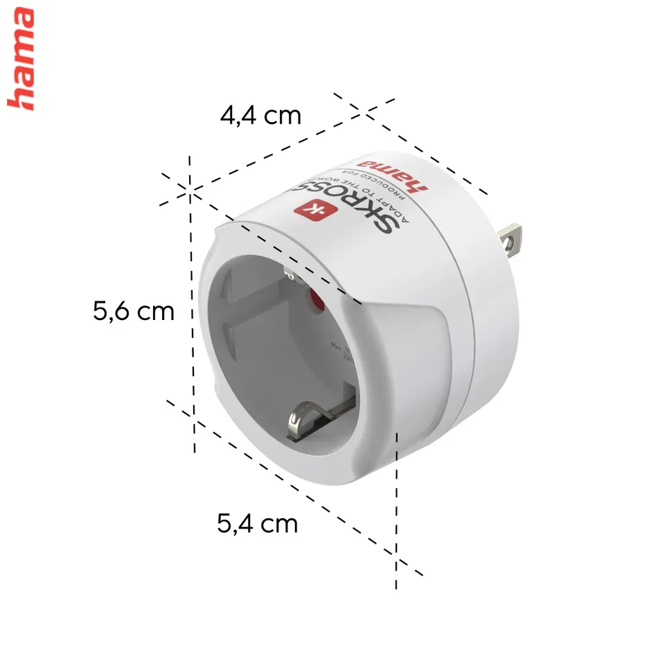 Hama cestovný adaptér typ B do USA, Kanady a východnej Ázie, 3-pól.