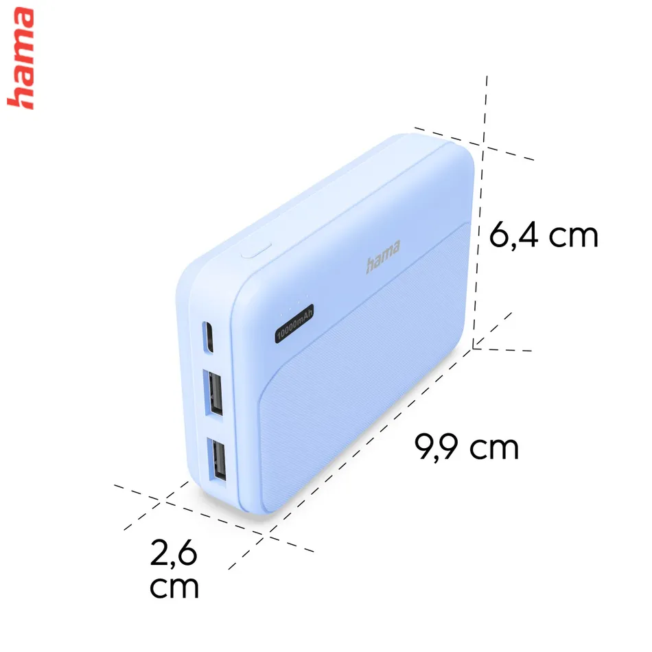 Hama Pocket 10, powerbanka 10000 mAh, 2,1 A, výstup: 2x USB-A, modrá