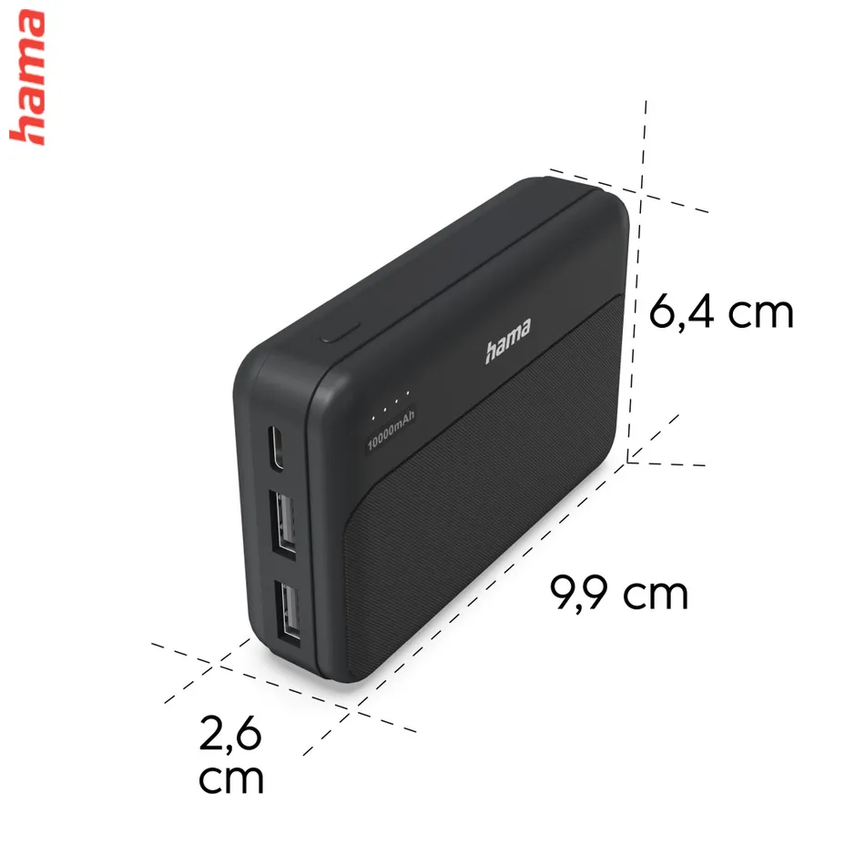 Hama Pocket 10, powerbanka 10000 mAh, 2,1 A, výstup: 2x USB-A, čierna