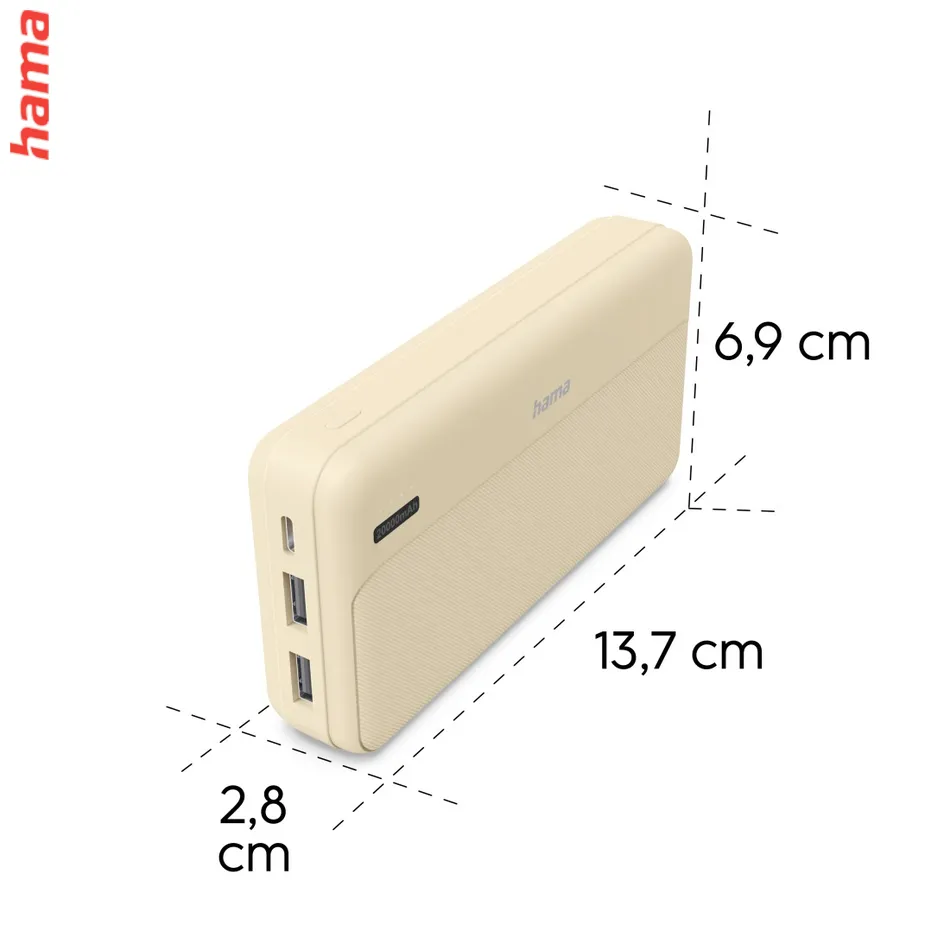 Hama Pocket 20, powerbanka 20000 mAh, 2,1 A, výstup: 2x USB-A, piesková
