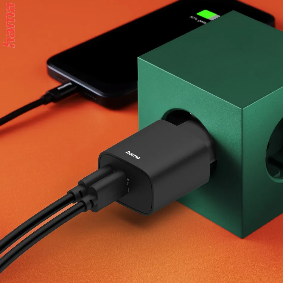 Hama rýchla USB nabíjačka USB-C, USB-A, PD/QC 30 W, čierna