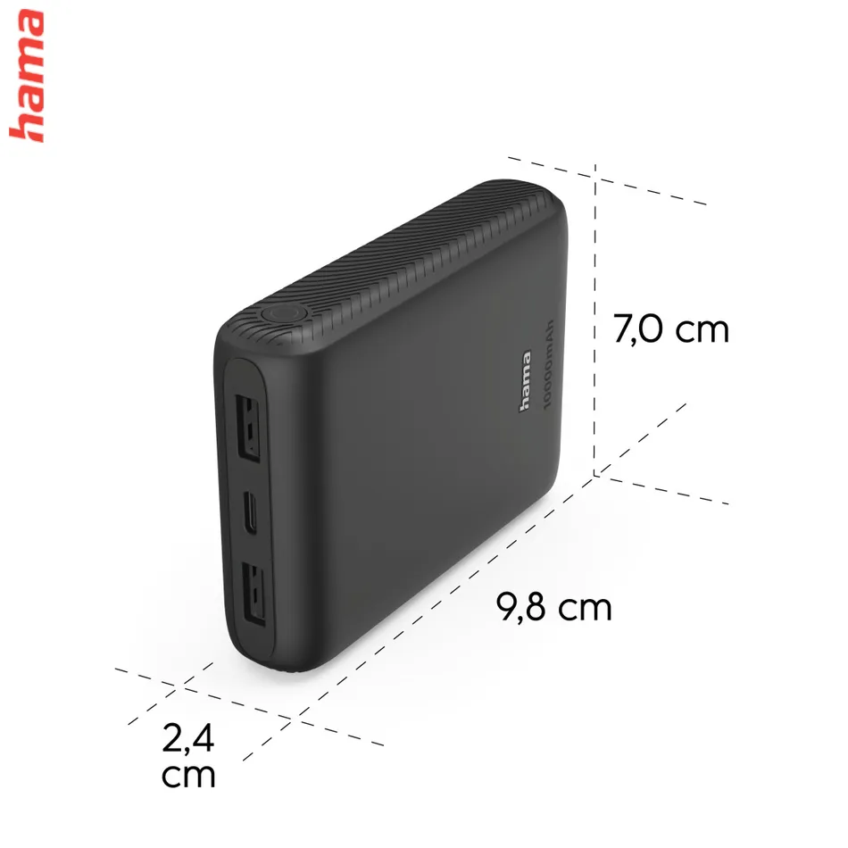 Hama New Performance 10, powerbanka 10000 mAh, 3 A, 15 W, 1x USB-C, 2x USB-A