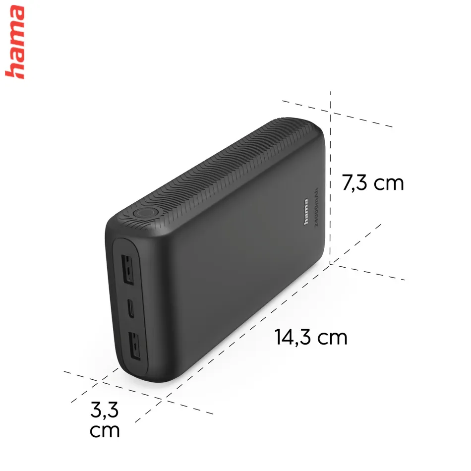 Powerbanka Hama New Performance 24, powerbanka 24000 mAh, 3 A, 15 W, 1x USB-C, 2x USB-A