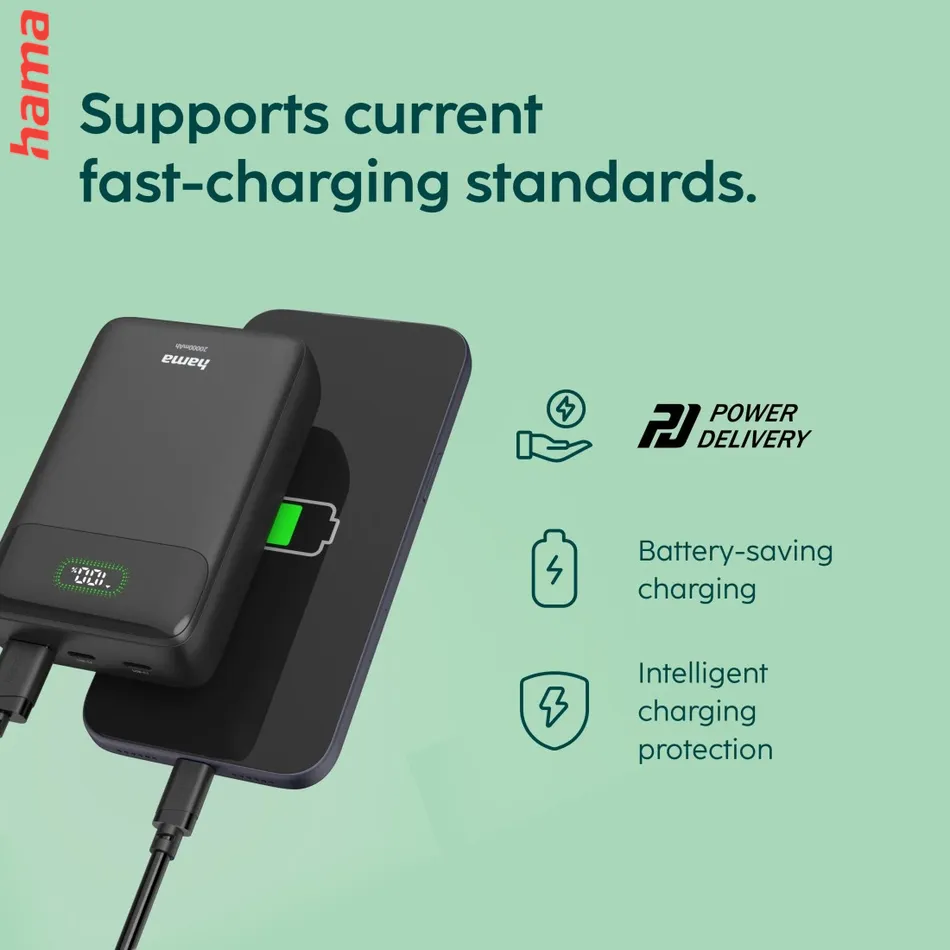 PD20-W20 powerbanka, 20000 mAh, 20 W, 2x USB-C, 1x USB-A, displej