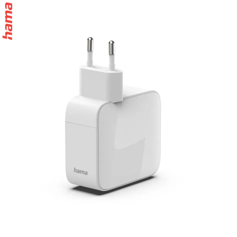 Hama nabíjačka na notebook a mobil 65 W GaN, 2x USB-C, vysúvateľný kábel, biela
