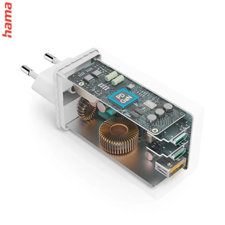 Hama rýchlonabíjačka USB C 100 W GaN, 2x USB-C, 1x USB-A, biela