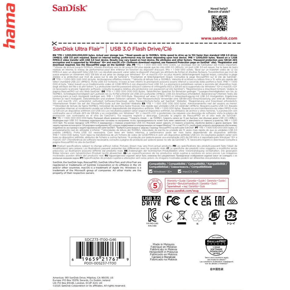 SanDisk Ultra Flair USB kľúč 1 TB, USB 3.0, USB-A, 150 MB/s