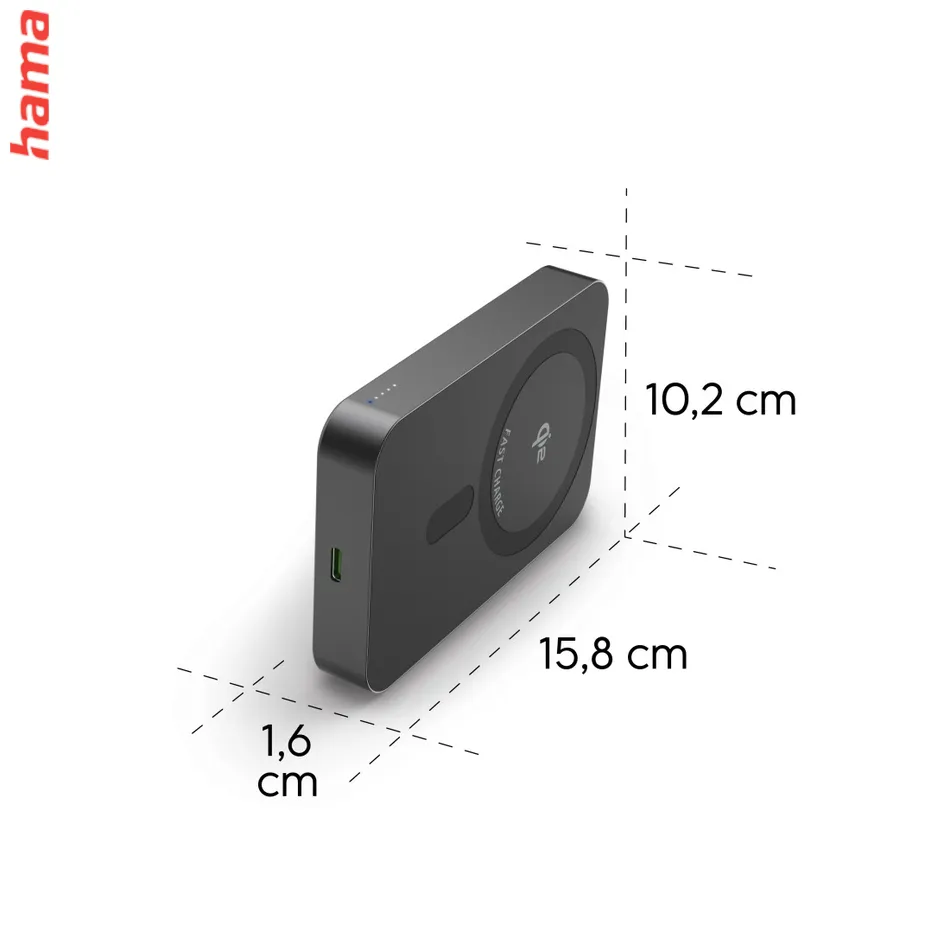 Hama bezdrôtová powerbanka Qi2, 10000 mAh, indukčné nabíjanie, USB-C Power Delivery