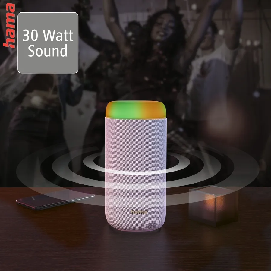 Hama Bluetooth reproduktor Shine 2.0, LED podsvietenie, IPX 4, biely