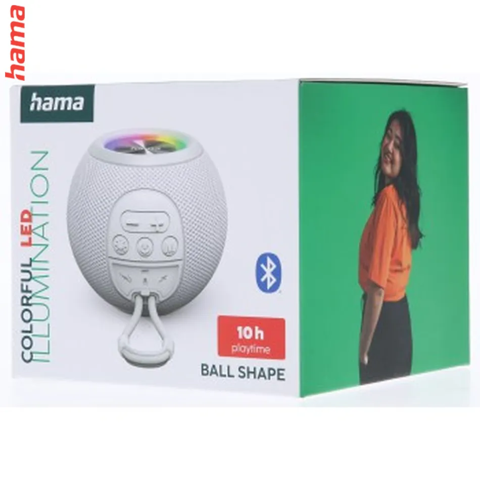 Hama Ball Bluetooth Reproduktor, 5 W, LED, AUX/USB/microSD, Biely  