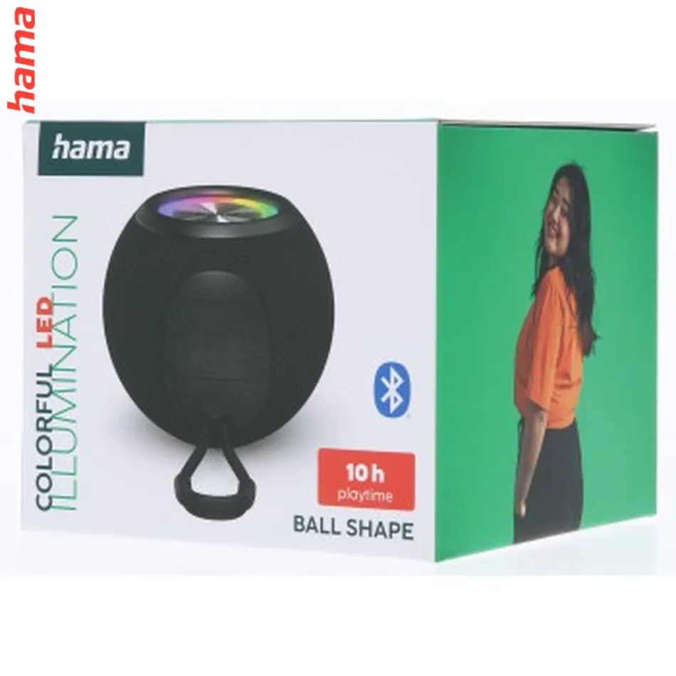 Hama Ball Bluetooth Reproduktor, 5 W, LED, AUX/USB/microSD, Čierny  