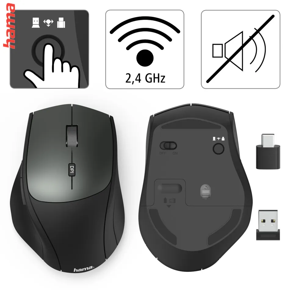 Hama bezdrôtová optická myš MW-600, USB-A/USB-C, čierna  