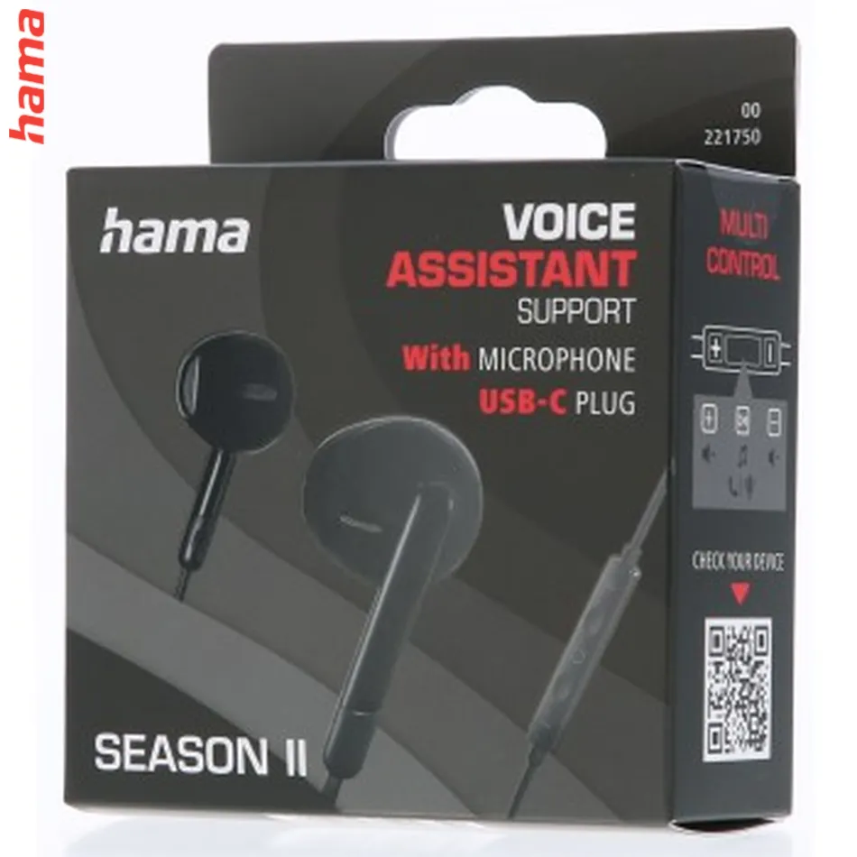 Hama USB-C slúchadlá s mikrofónom Season II, kôstky, čierne  
