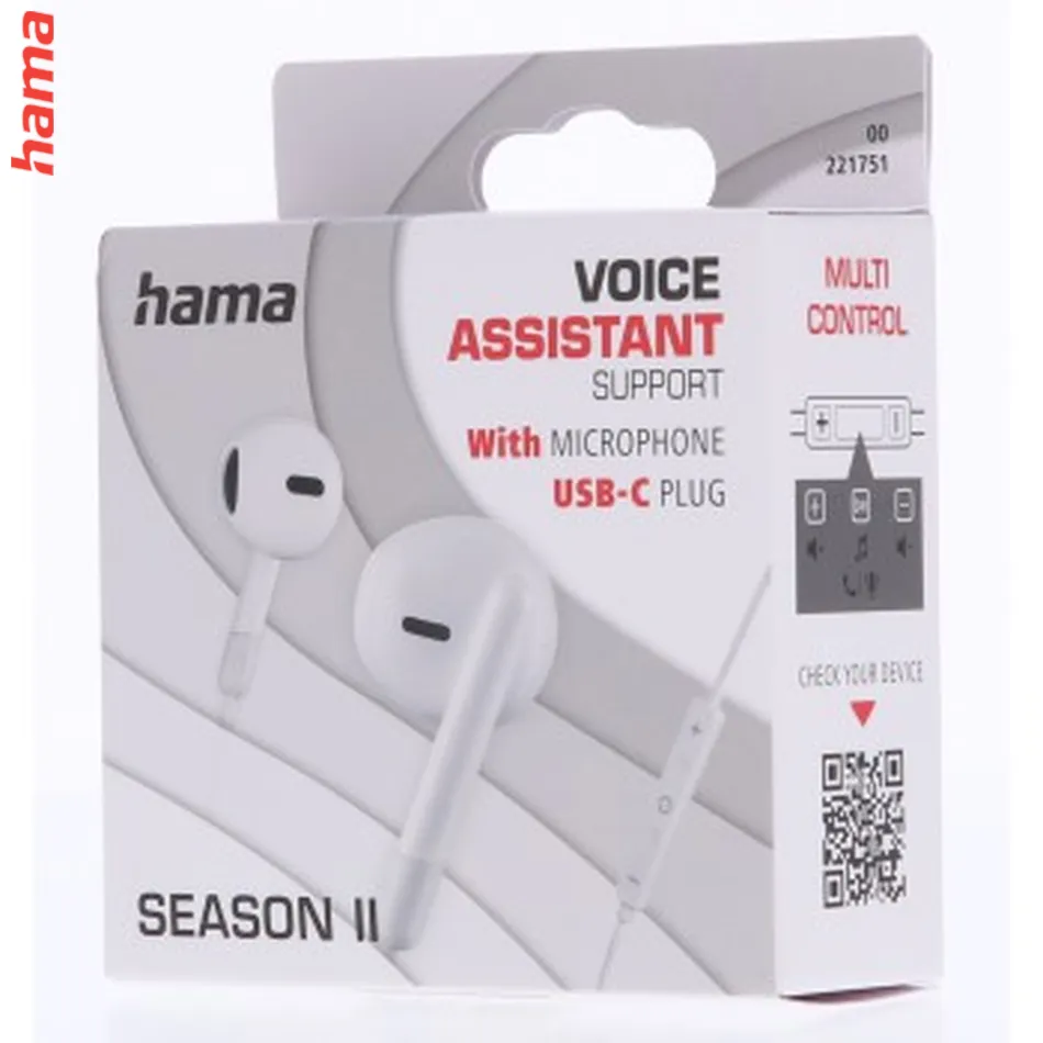 Hama USB-C slúchadlá s mikrofónom Season II, kôstky, biele  