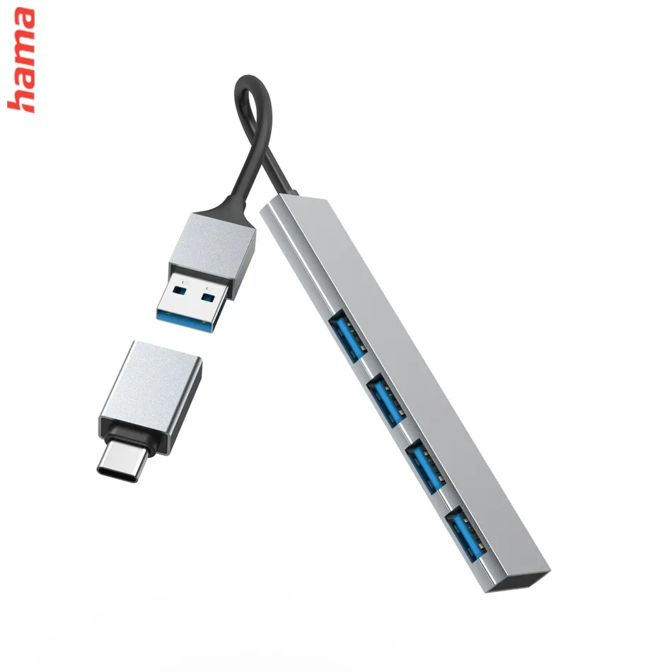 Hama USB hub, 4 porty, USB 3.2, 5 Gb/s, Ultra Slim, USB-C adaptér