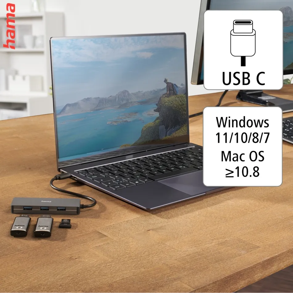 Hama USB-C-Hub, 4 porty, USB 3.2, 10 Gbit/s, hliníkový