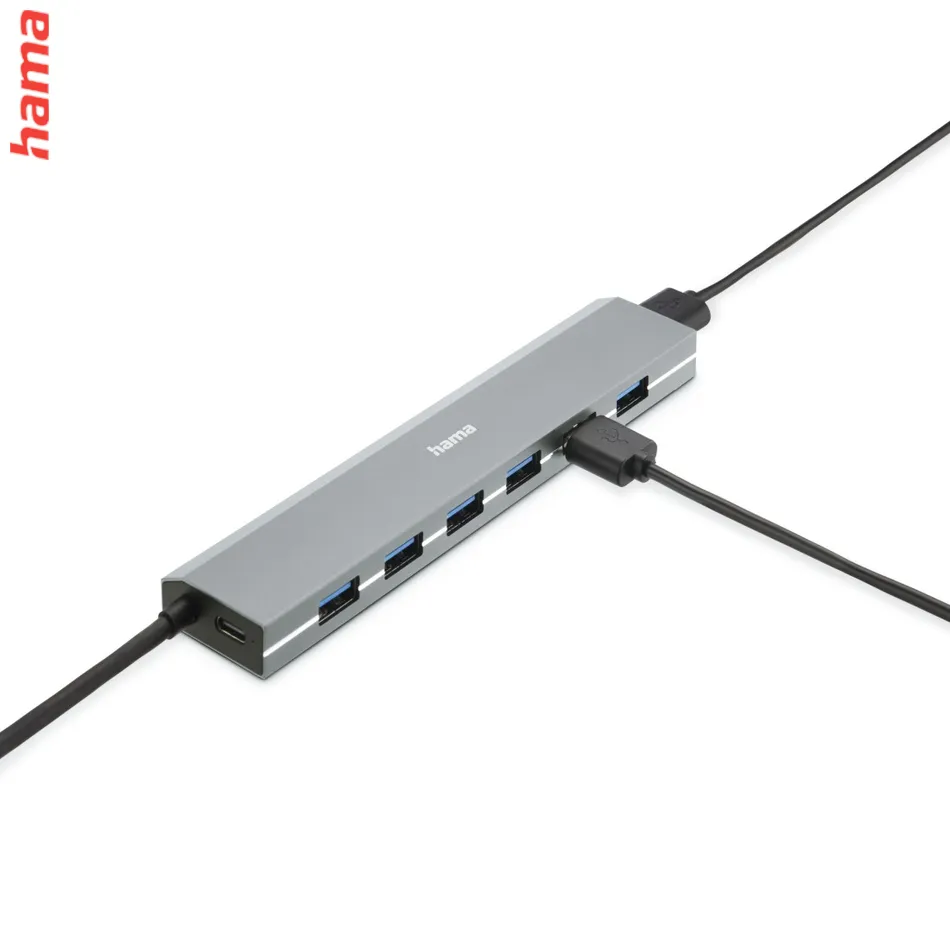 Hama USB-Hub, 7 portov, USB 3.2, 5 Gbit/s, USB-C adaptér, sieťový zdroj