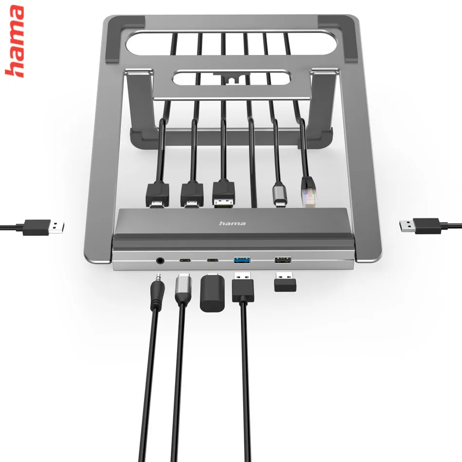 Hama USB-C dokovacia stanica a stojan pre notebook Connect2Office Stand, 12 portov