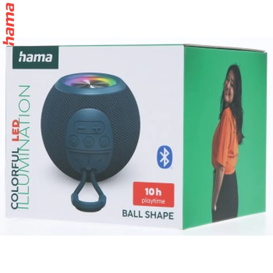 Hama Ball, Bluetooth reproduktor, 5 W, LED podsvietenie, AUX-in, USB-A, microSD slot, modrý