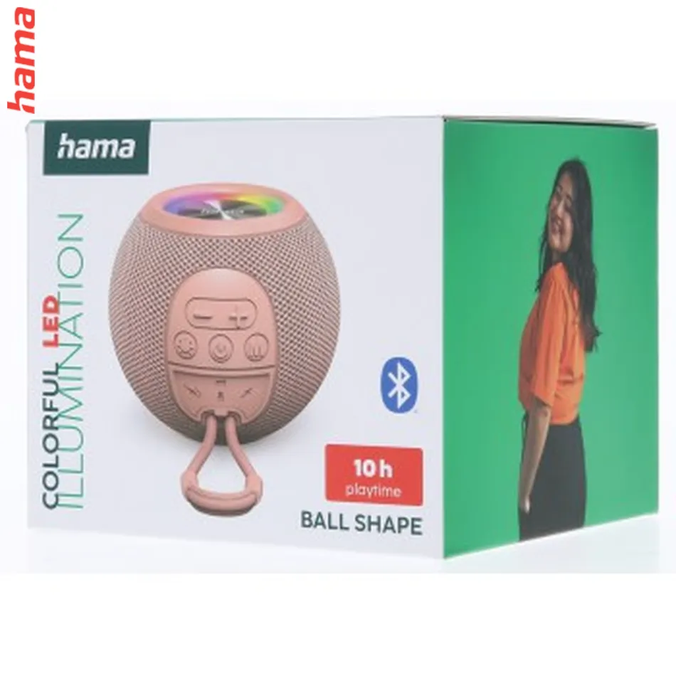 Hama Ball, Bluetooth reproduktor, 5 W, LED podsvietenie, AUX-in, USB-A, microSD slot, ružový