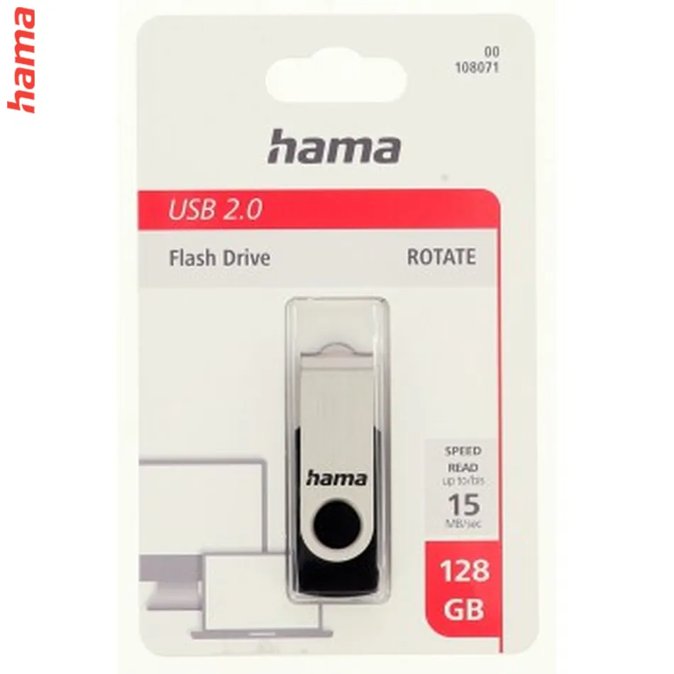 Hama USB 2.0 Flash Drive Rotate, 128 GB, 15 MB/s, čierna/strieborná