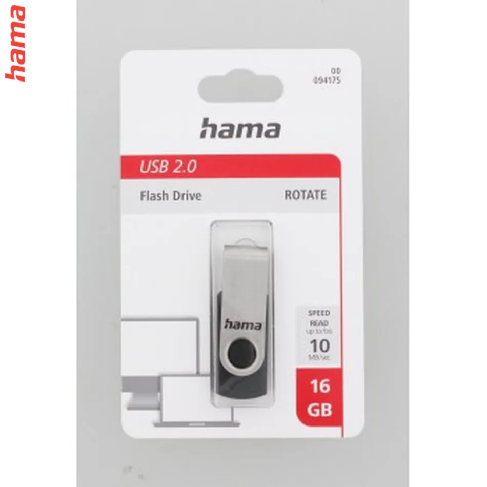 Hama USB 2.0 Flash Drive Rotate, 16 GB, 10 MB/s, čierna/strieborná