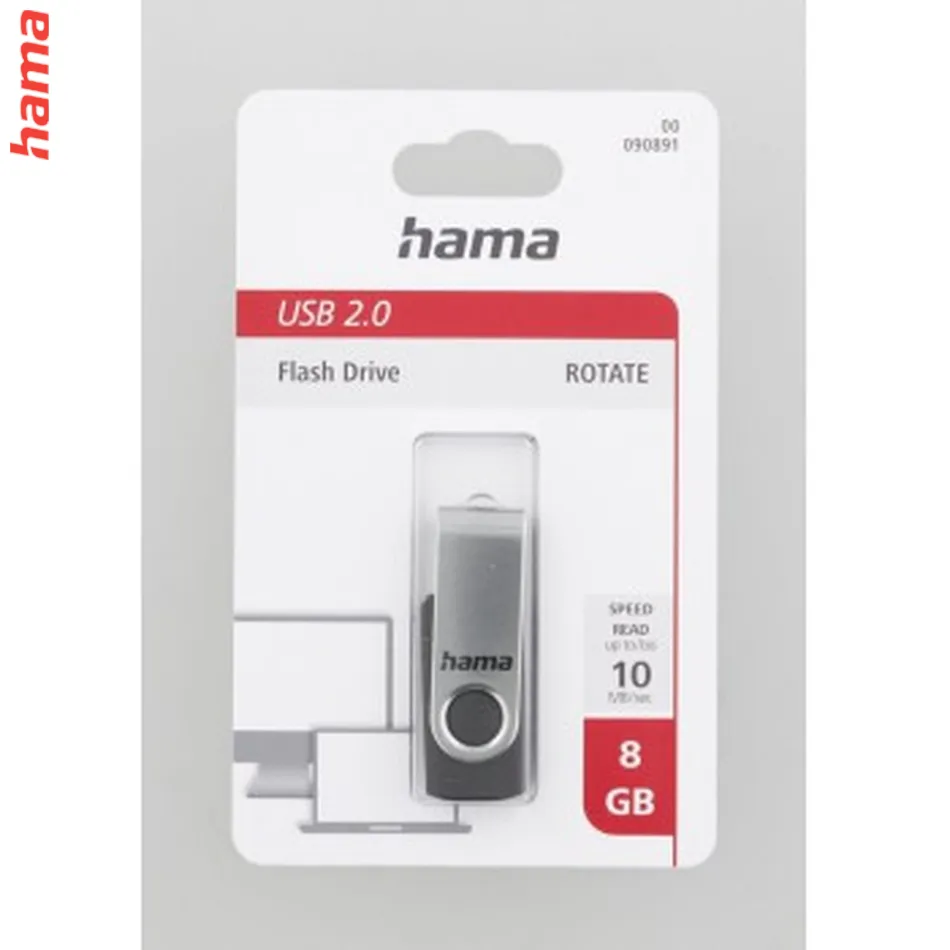 Hama USB 2.0 Flash Drive Rotate, 8 GB, 10 MB/s, čierna/strieborná