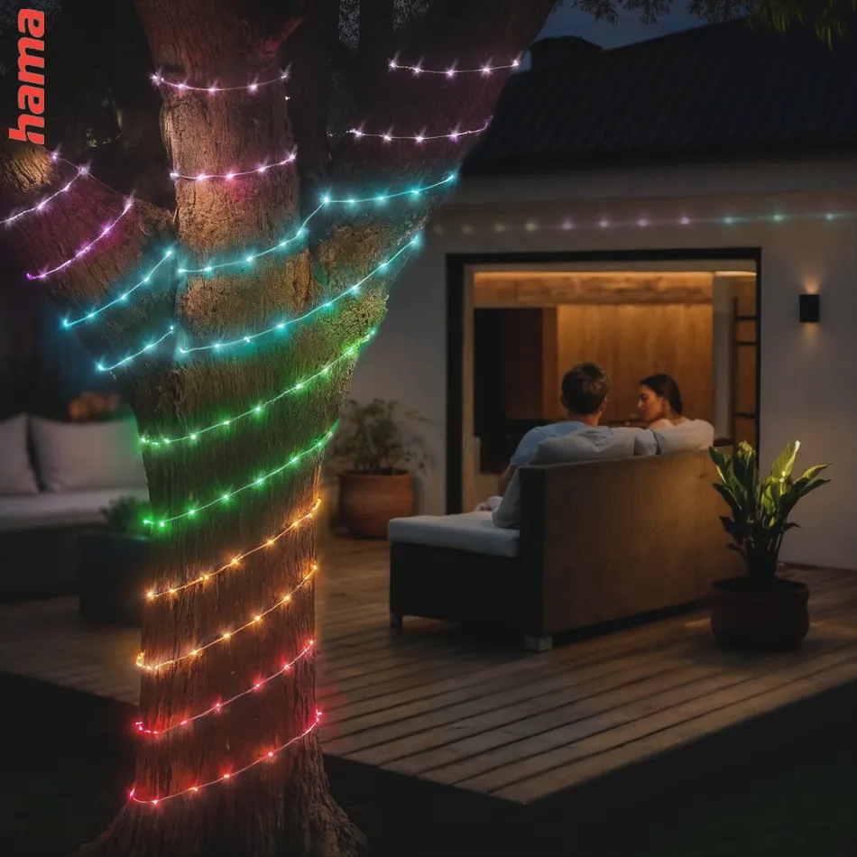 Hama SMART WiFi svetelná reťaz, 100 LED, von./vnút. použitie, nastavenie farieb, stmievanie, 10 m