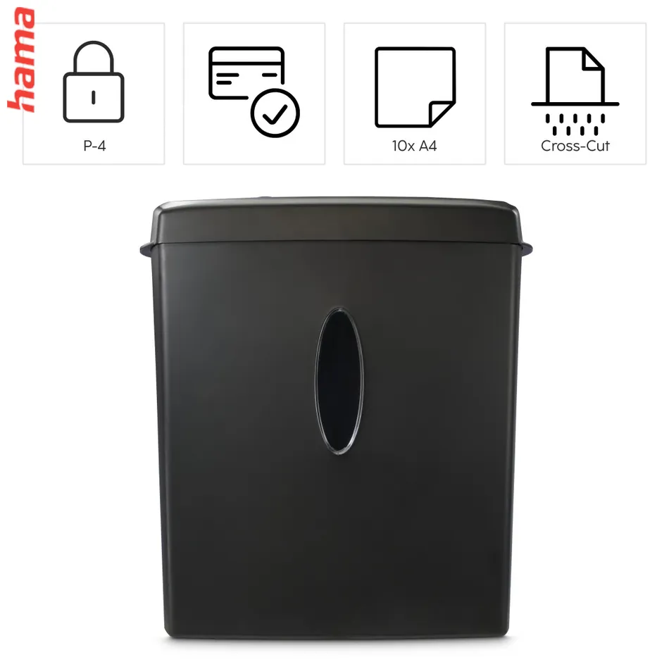 Hama Safe X100CD, skartovačka, krížový rez, 10 listov, bezpečnostná úroveň P4 T4 E3