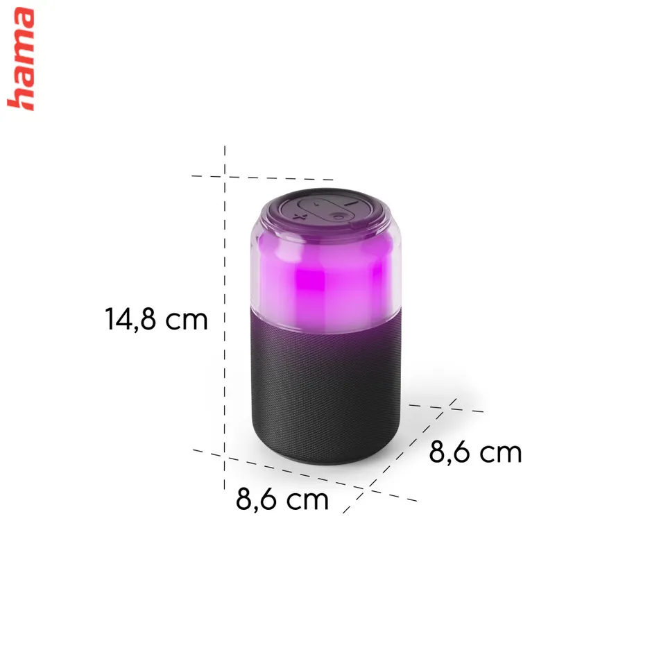 Hama Can Speaker, Bluetooth reproduktor, 5 W, tvar plechovky, USB-A pre ext.audio, 4 svetelné režimy