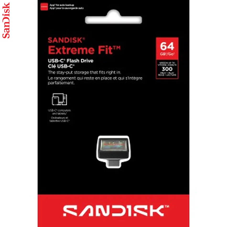 SanDisk Extreme Fit USB-C Flash Drive USB 64 GB Flashdrives 300 MB/s, čierna