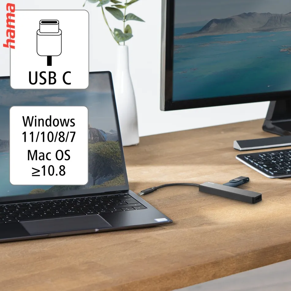 Hama USB-C hub, multiport, 4x USB, 1x HDMI