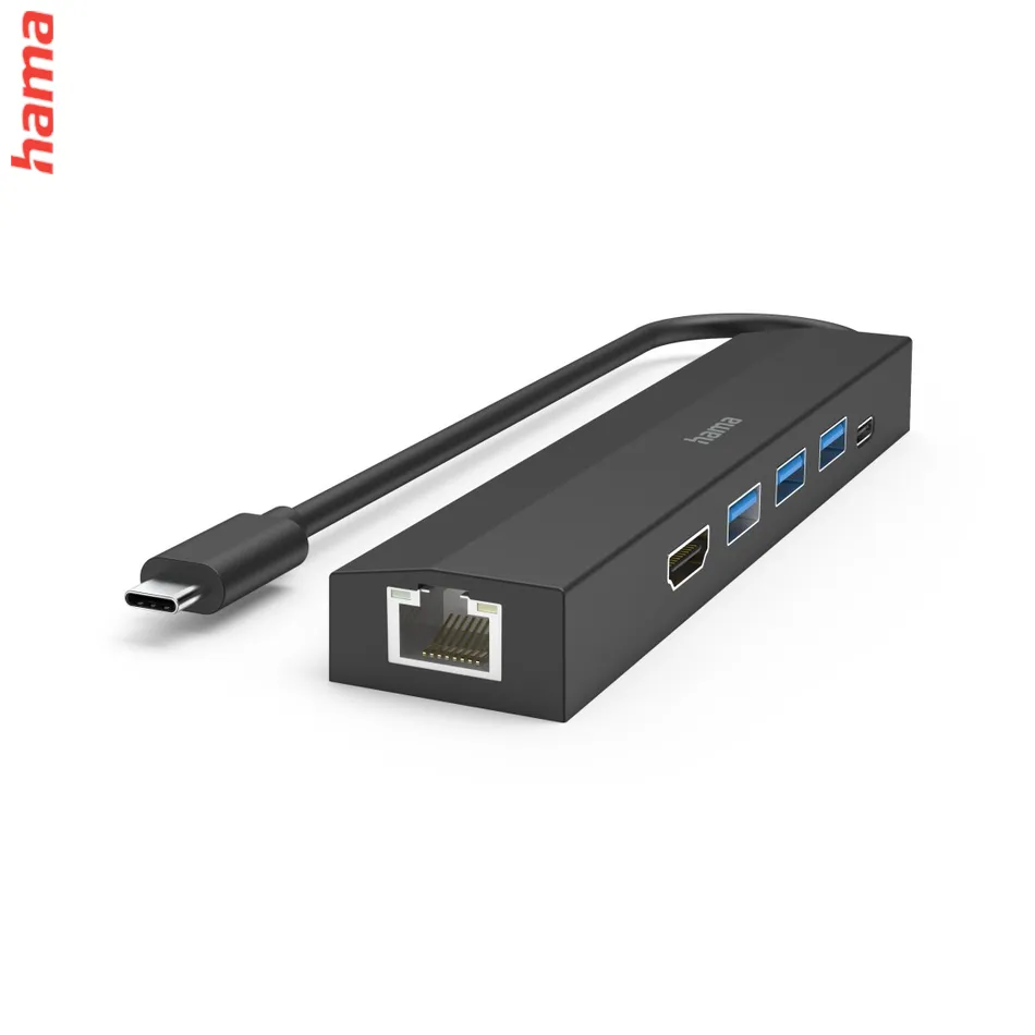 Hama USB-C hub, multiport, 3x USB-A, USB-C PD, HDMI, LAN, 6 portov