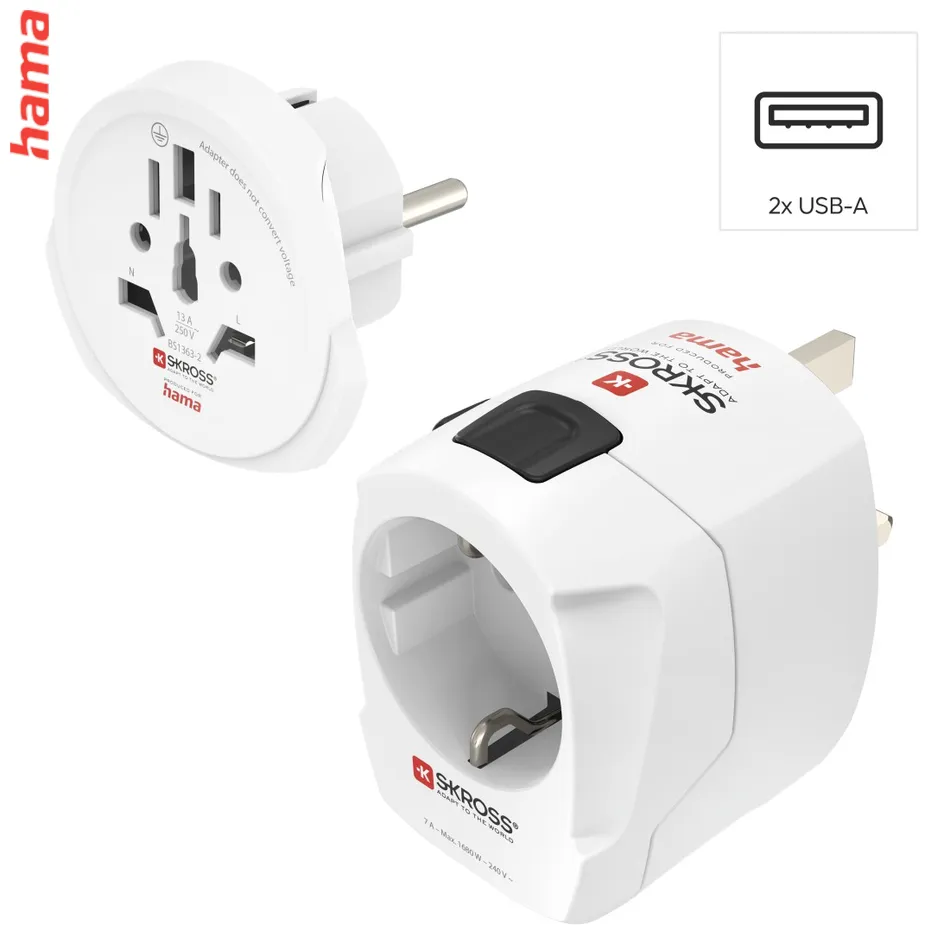 Hama cestovný adaptér typ B do USA, Kanady a východnej Ázie, 3-pól.