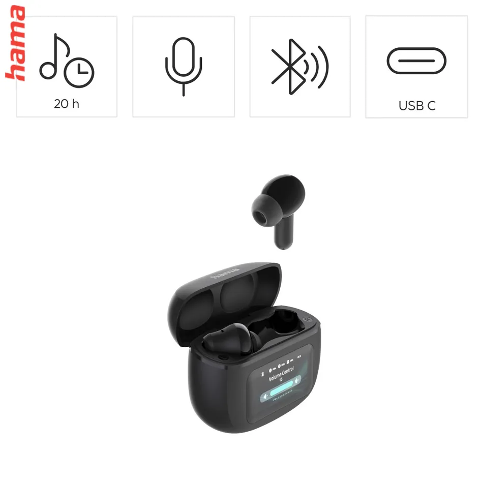 Hama Bluetooth® slúchadlá Spirit Touch, štuple, ANC/ENC, displej, čierne
