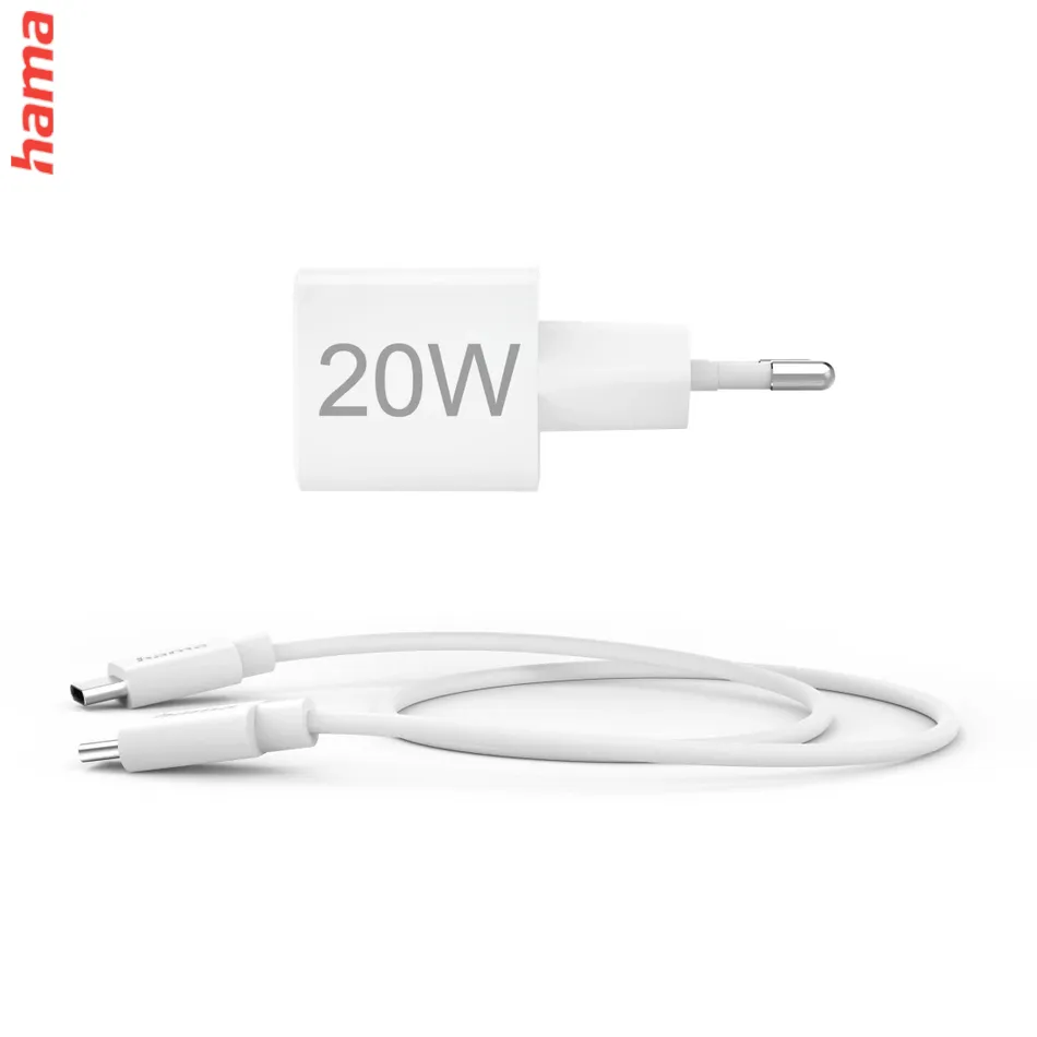 Hama rýchlonabíjačka na mobil USB-C 20 W s káblom 1 m, biela