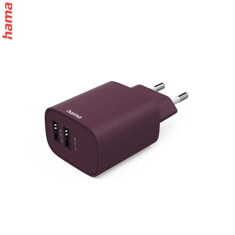 Hama USB nabíjačka, 2x USB-A, 12 W/2,4 A, 20 ks v displeji (cena za ks)