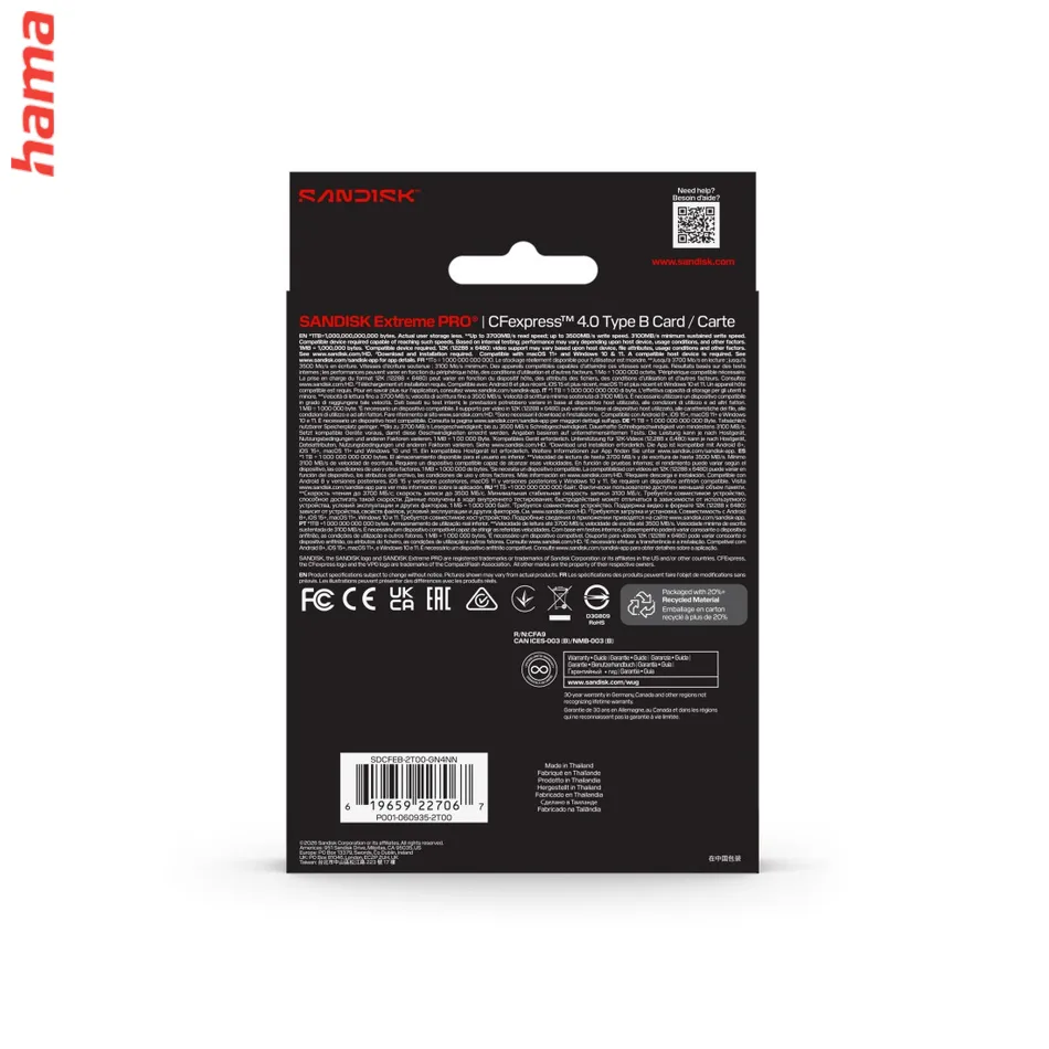SanDisk Extreme PRO CFexpress Type B 4.0 2 TB, 3700/3500 MB/s