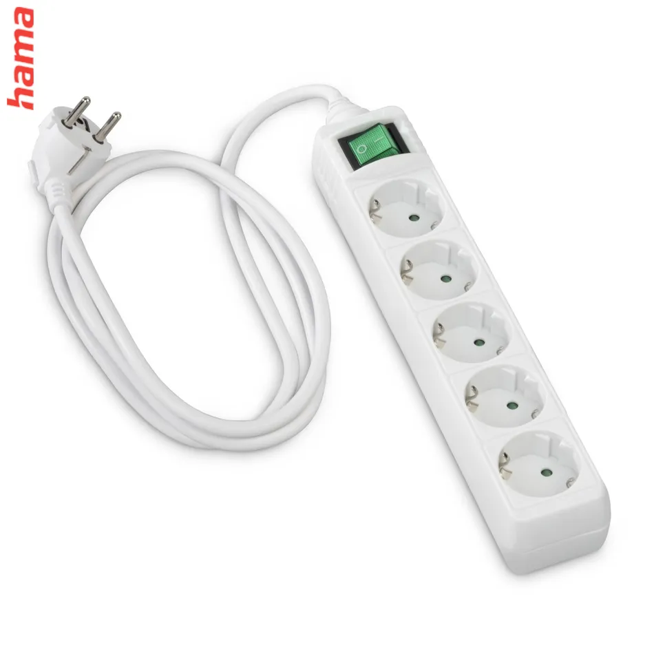 Hama predlžovací prívod s vypínačom, 6x zásuvka schuko, 1,4 m, biely