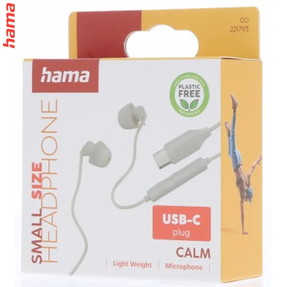 Hama USB-C slúchadlá s mikrofónom Calm, mini štuple, béžové
