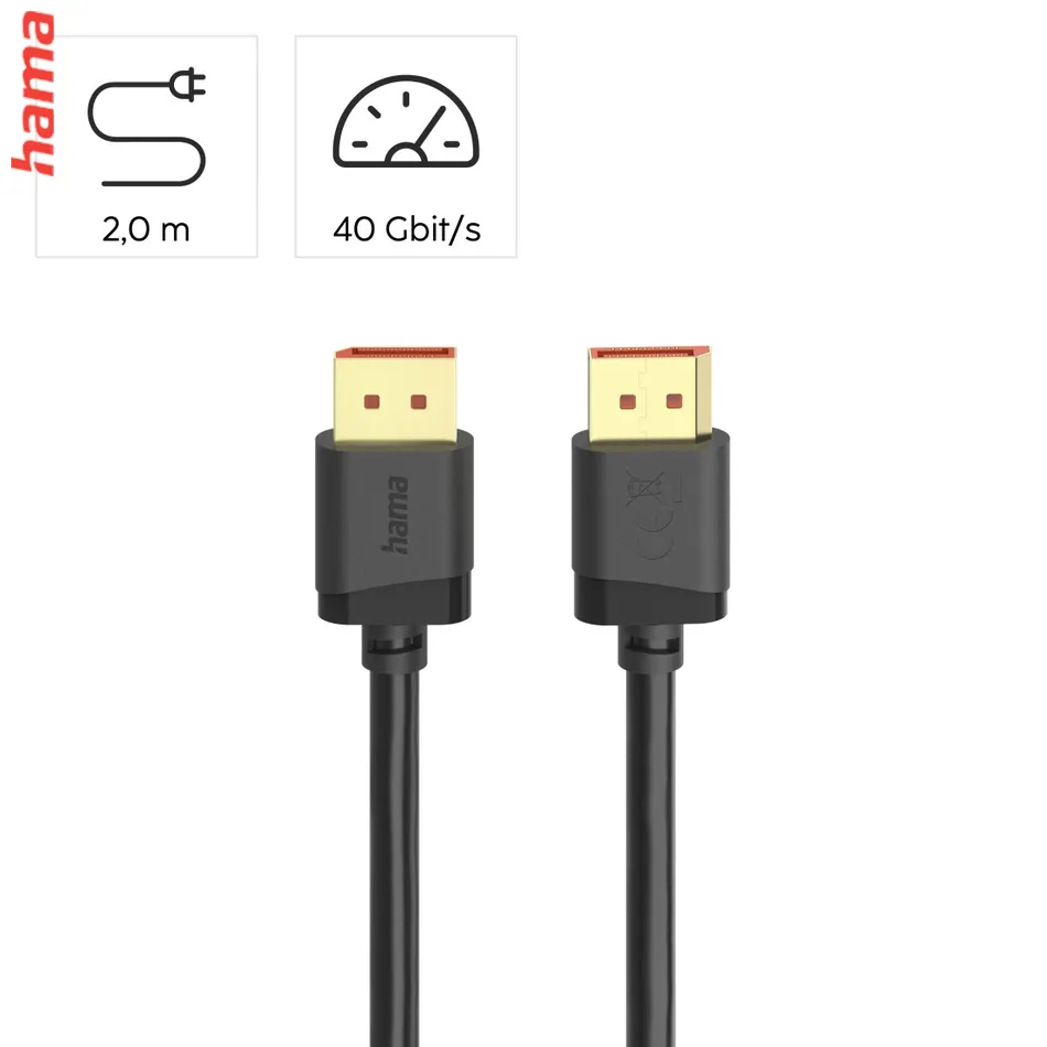 Hama DisplayPort 2.1 kábel UHD/8K, 40 Gb/s, 2 m