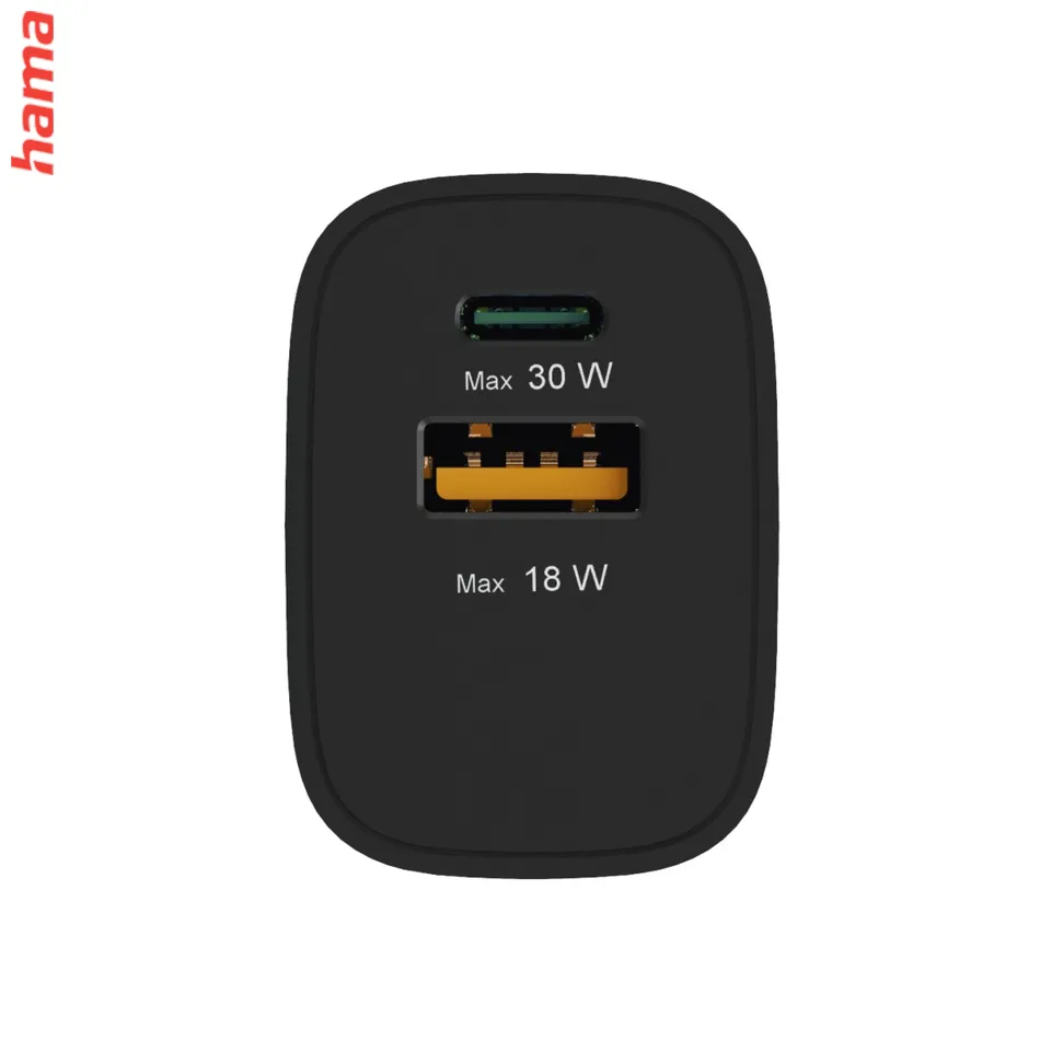 Hama rýchla USB nabíjačka USB-C, USB-A, PD/QC 30 W, čierna