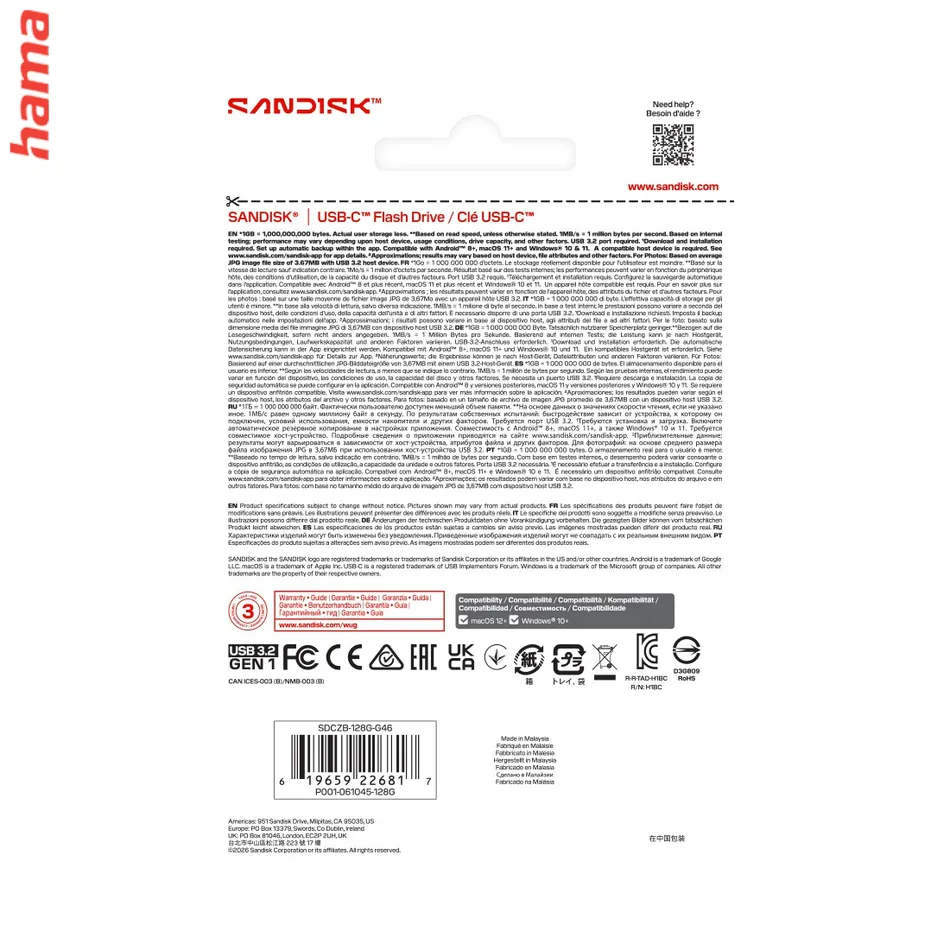 SanDisk USB-C kľúč 128 GB, USB 3.2 Gen 1, čítanie až 250 MB/s