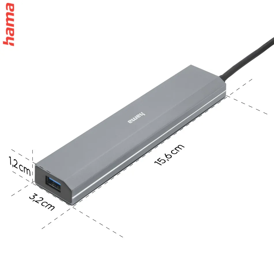 Hama USB-Hub, 7 portov, USB 3.2, 5 Gbit/s, USB-C adaptér, sieťový zdroj