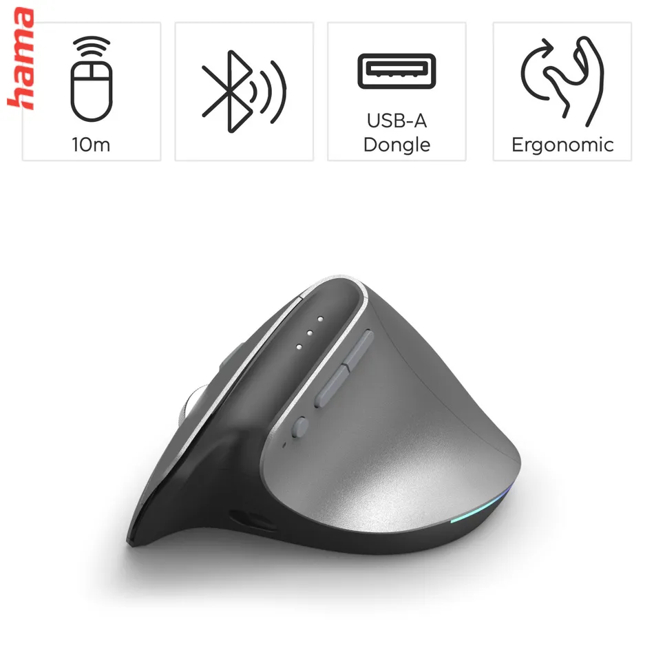 Hama vertikálna bezdrôtová Multi Device myš EWM-700R, nabíjacia, tichá, podsvietená