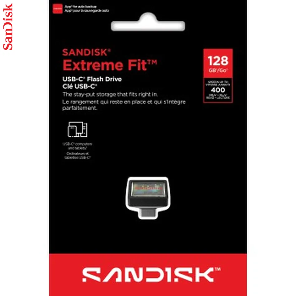 SanDisk Extreme Fit USB-C Flash Drive USB 128 GB Flashdrives 400 MB/s, čierna