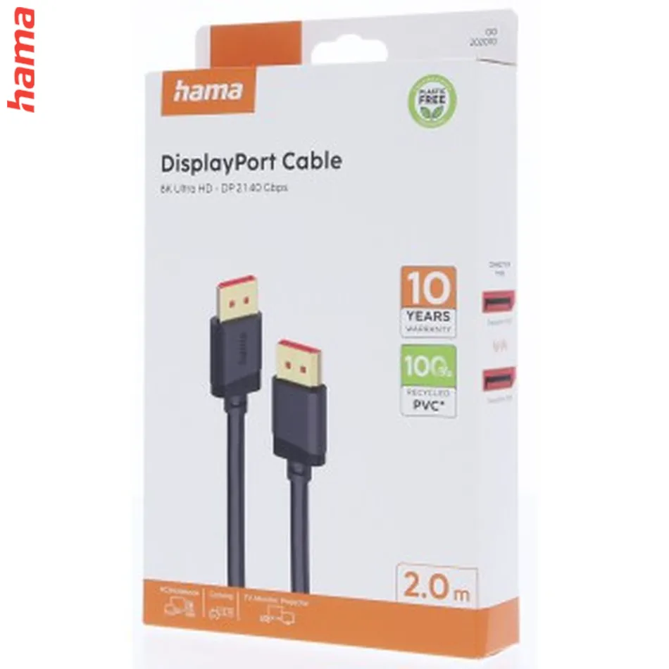 Hama DisplayPort 2.1 kábel UHD/8K, 40 Gb/s, 2 m