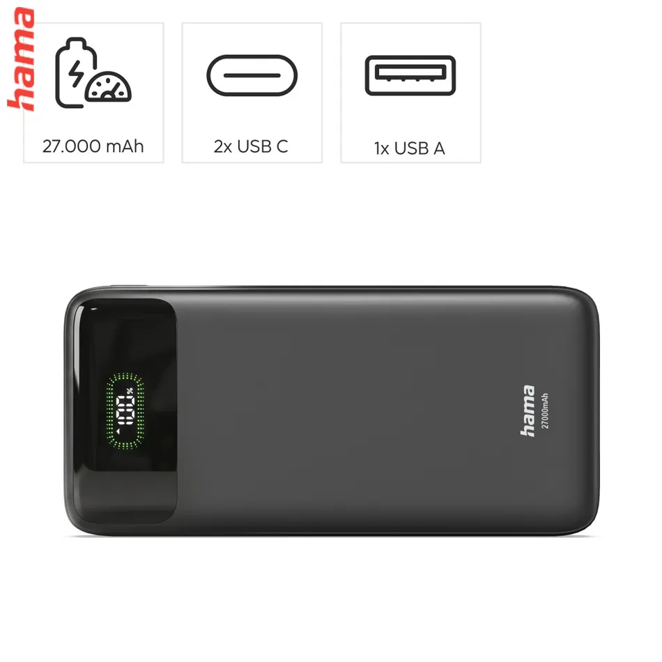 PD70-W65 powerbanka, 27000 mAh, 65 W, 2x USB-C, 1x USB-A, displej