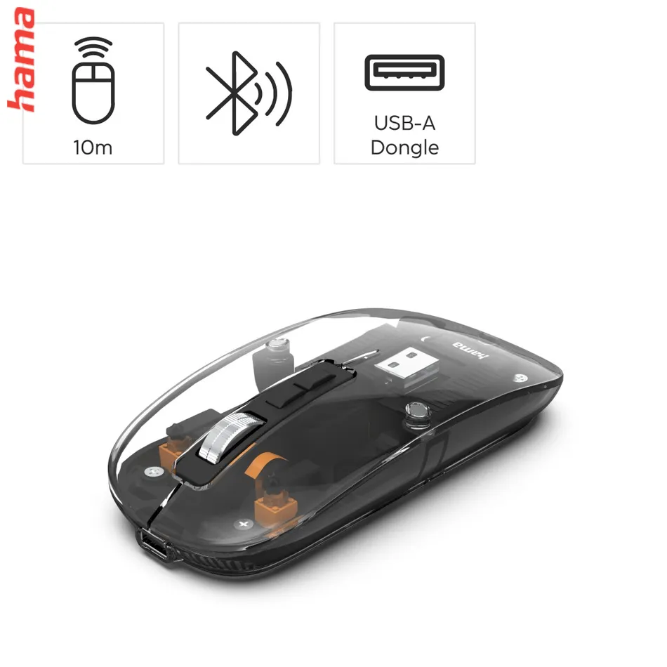 Hama bezdrôtová Mult Device myš WM-600, plochá, tichá, transparentná